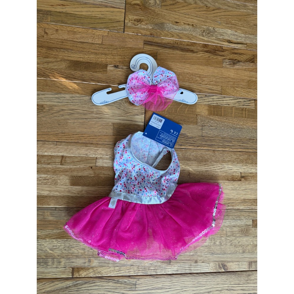 NWT Build a‎ Bear Workshop Dog Outfit Sparkle Tutu Dress & Bow Costume